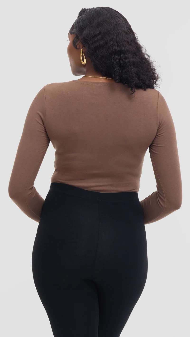 Vivo Basic Long Sleeve Bodysuit in Jersey - Dark Taupe