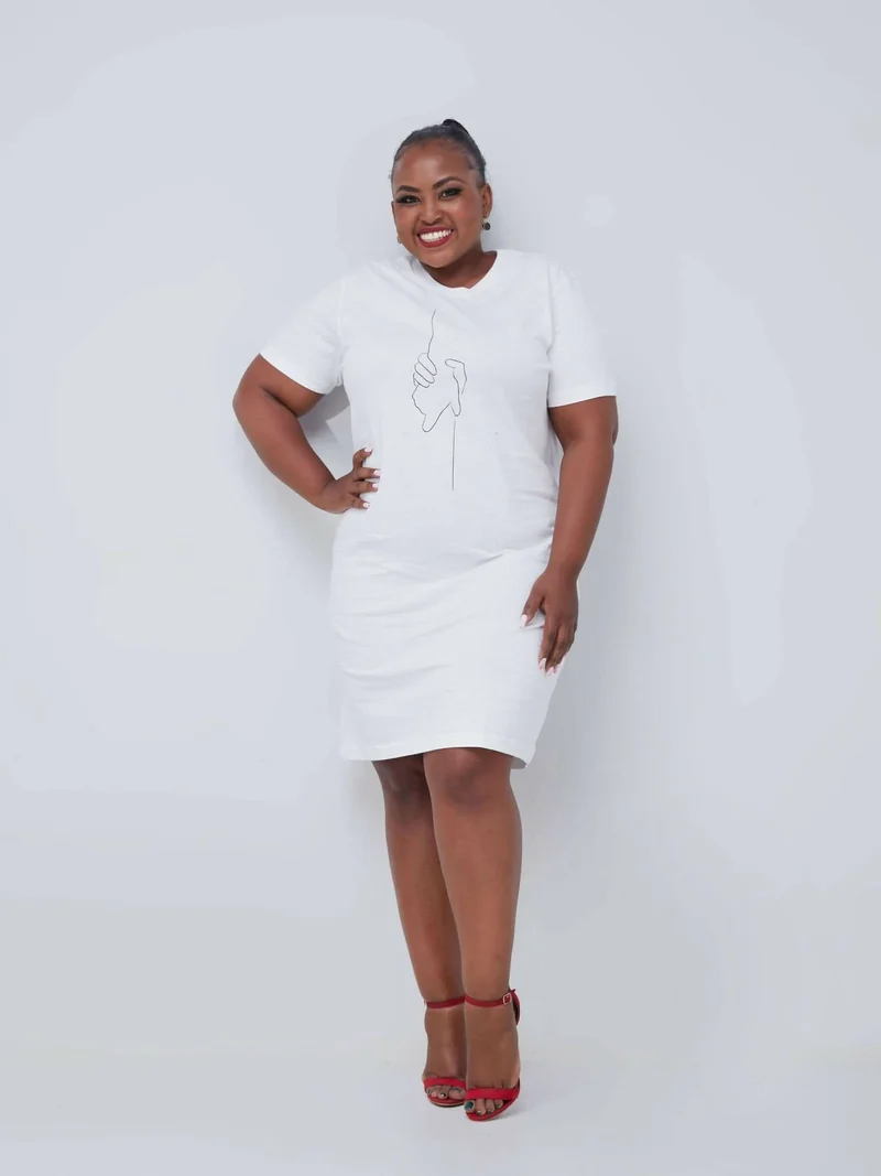 Vazi Afriq Cotton Jersey T-Shirt Dress - White / Black Print