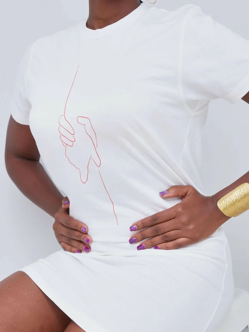 Vazi Afriq Cotton Jersey T-shirt Dress - White / Red Print