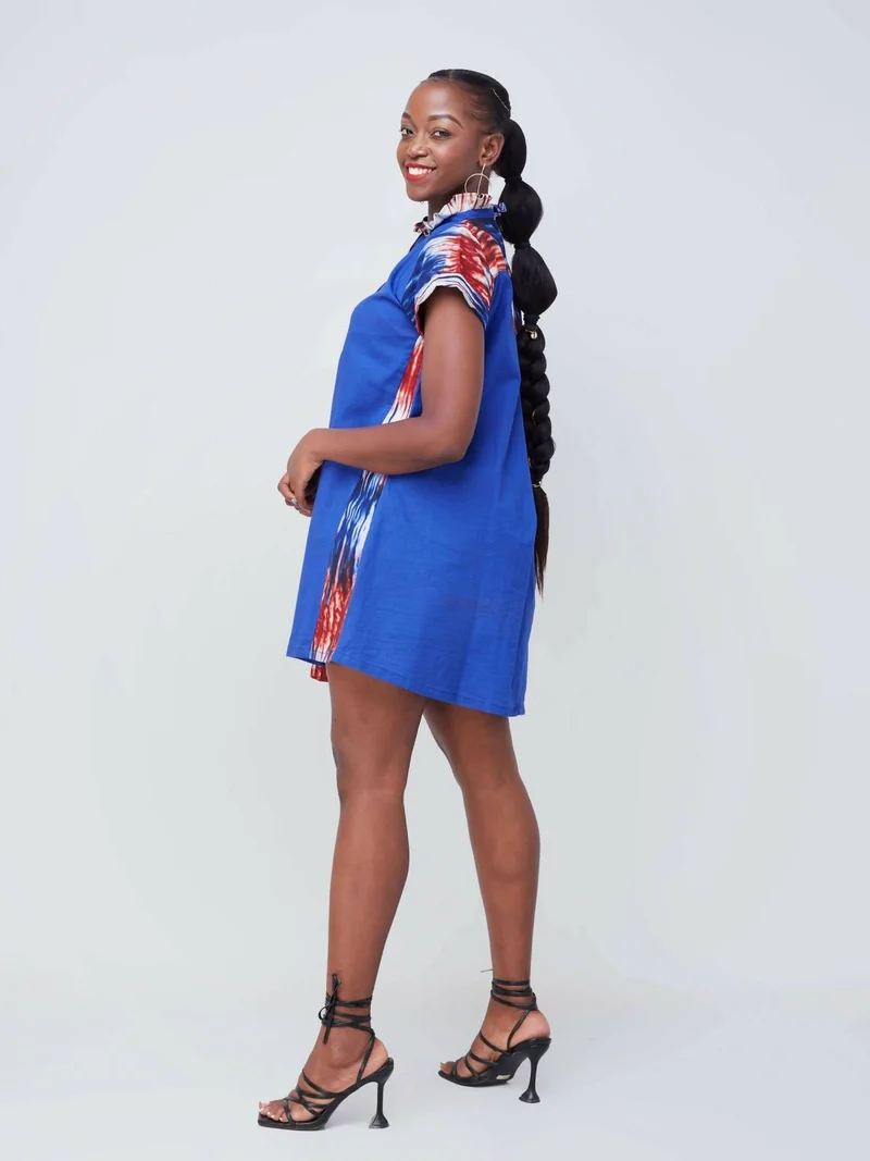 Vazi Afriq Cotton Ankara Shirt Dress - Blue
