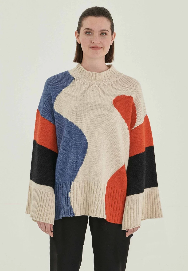 Stehkragen-Pullover aus Bio-Merinowolle und Bio-Baumwolle