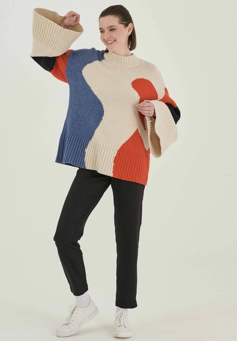 Stehkragen-Pullover aus Bio-Merinowolle und Bio-Baumwolle