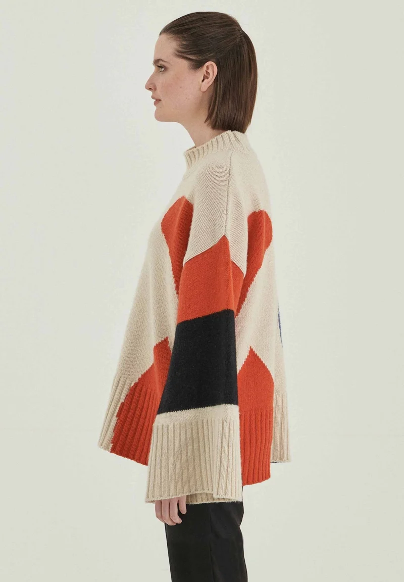 Stehkragen-Pullover aus Bio-Merinowolle und Bio-Baumwolle