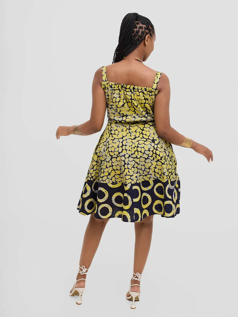 The Fashion Frenzy Printed Nuru Corset Skater Dress - Yellow