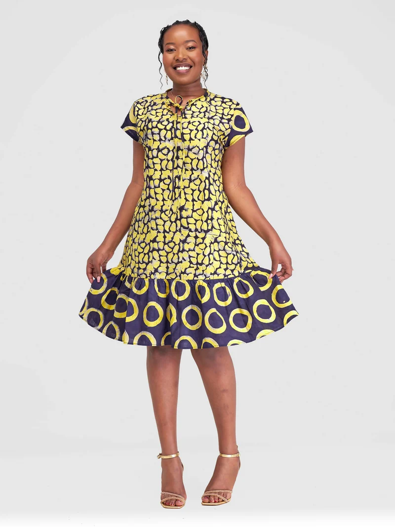 The Fashion Frenzy Nuru Cap Sleeve Shift Dress - Yellow