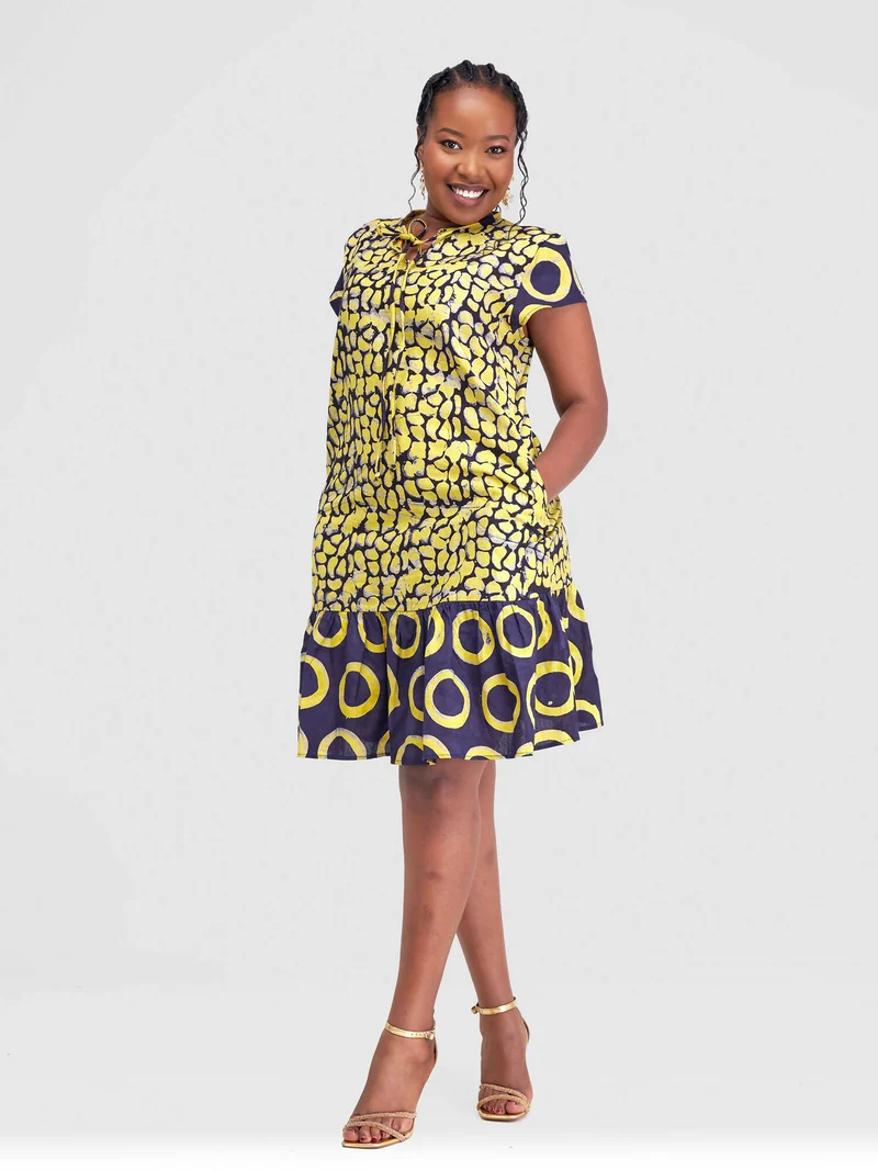 The Fashion Frenzy Nuru Cap Sleeve Shift Dress - Yellow
