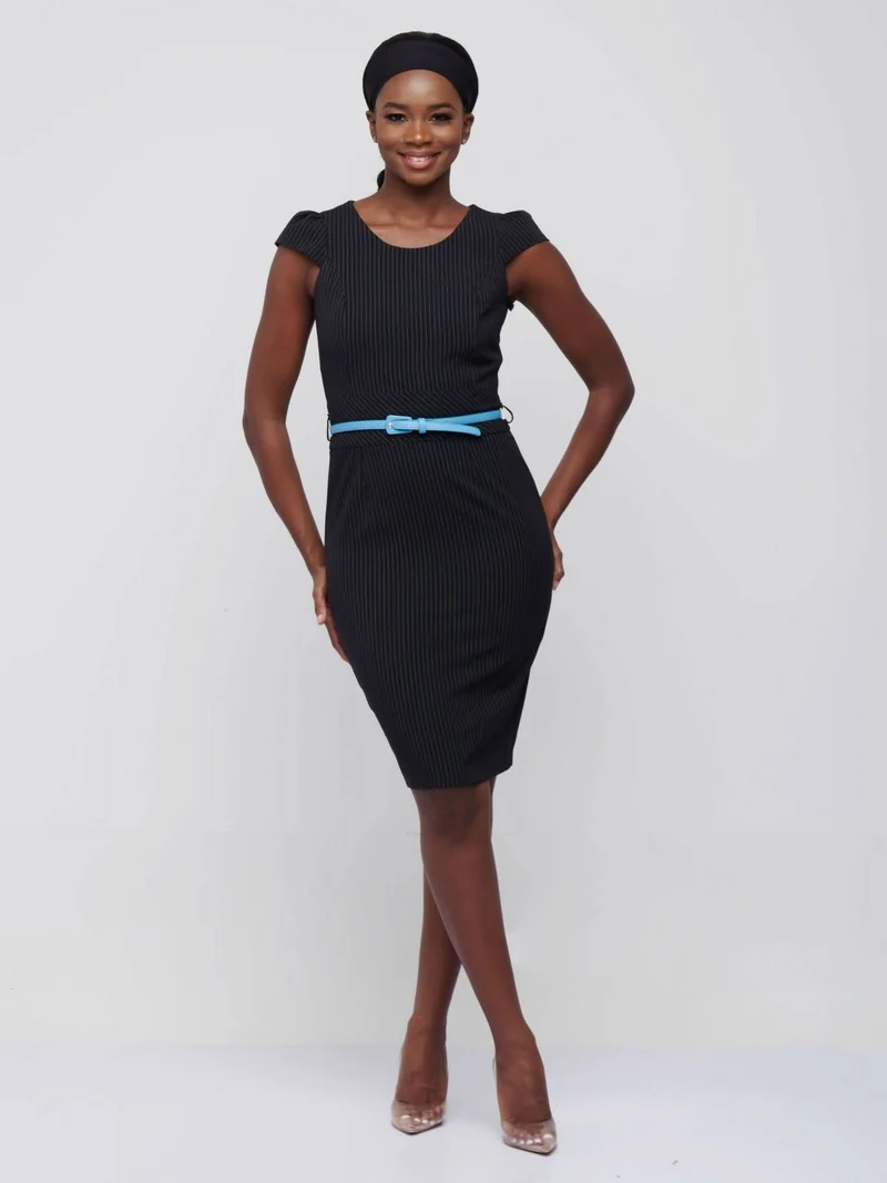 The Fashion Frenzy Stripped Pencil Dress - Black