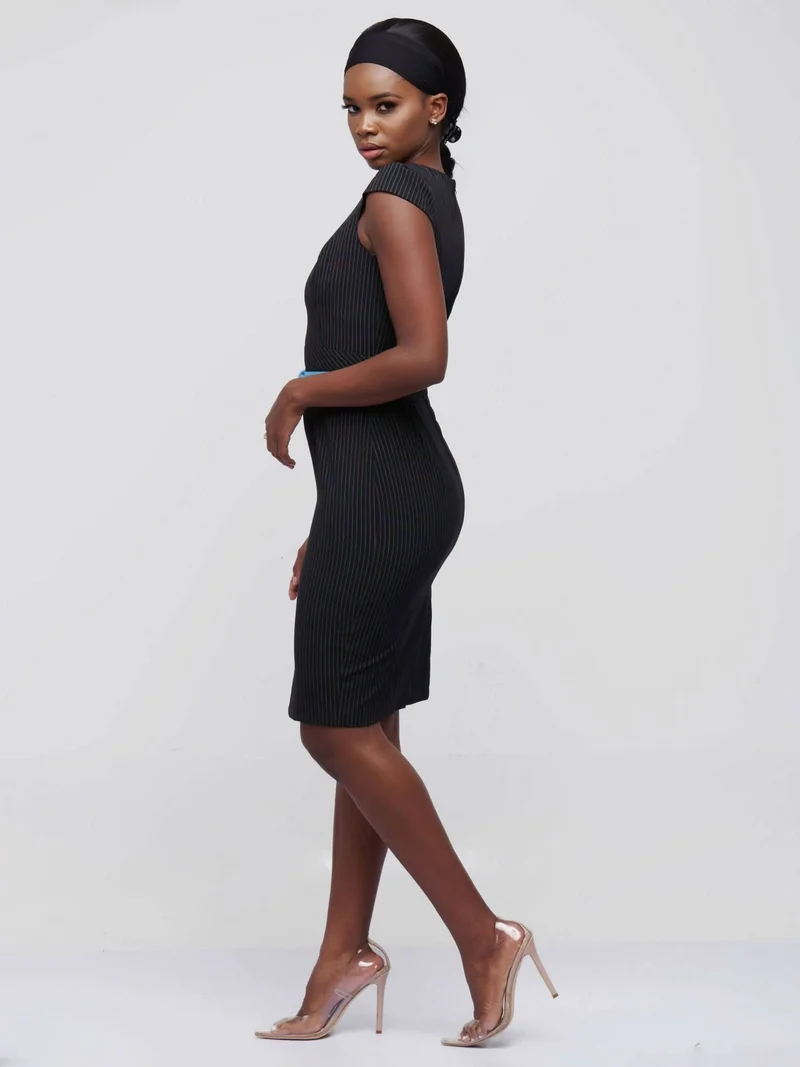 The Fashion Frenzy Stripped Pencil Dress - Black