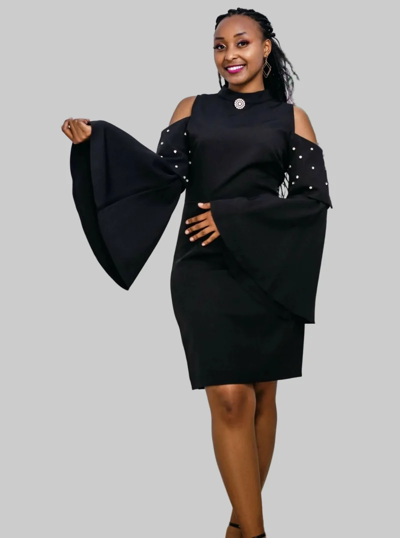 The Fashion Frenzy Flared Off Shoulder Dress - Black