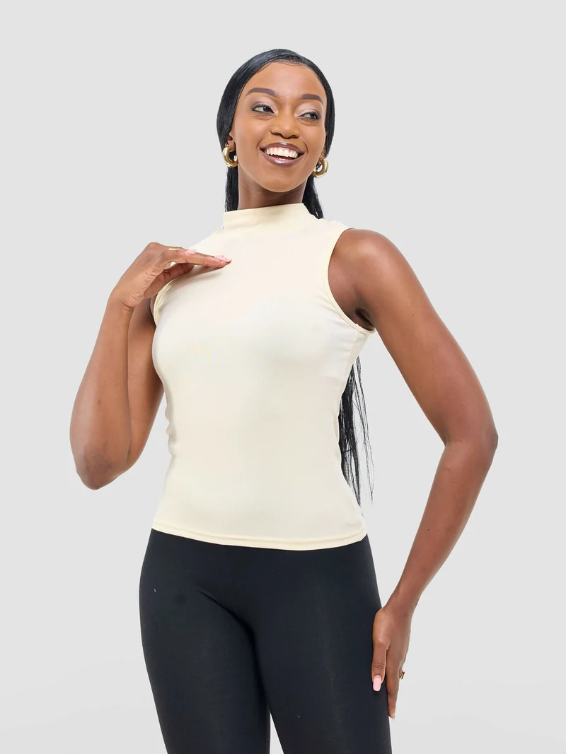 Anel's Knitwear Sleeveless Turtle Neck Top - Cream