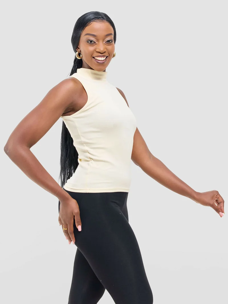 Anel's Knitwear Sleeveless Turtle Neck Top - Cream