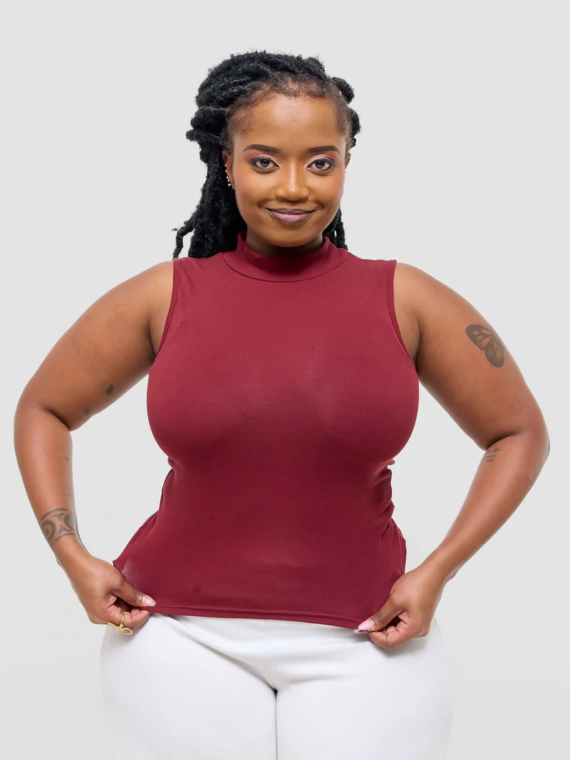 Anel's Knitwear Sleeveless Turtle Neck Top - Maroon