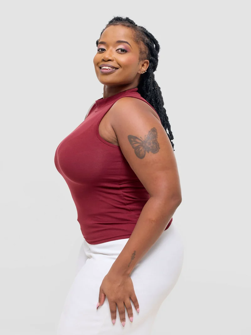 Anel's Knitwear Sleeveless Turtle Neck Top - Maroon