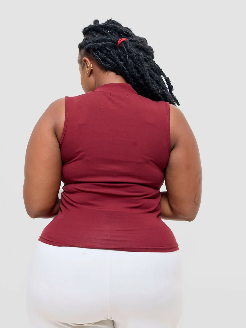 Anel's Knitwear Sleeveless Turtle Neck Top - Maroon
