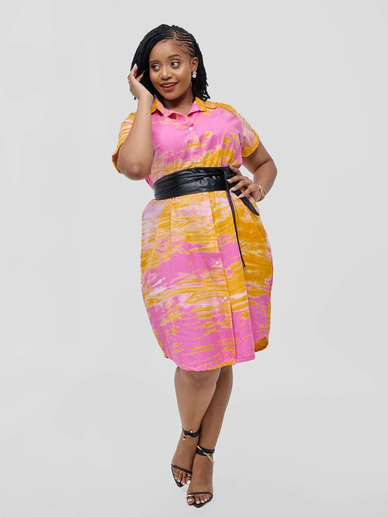 Hand Dyed Cotton Shirt Dress - Orange / Pink