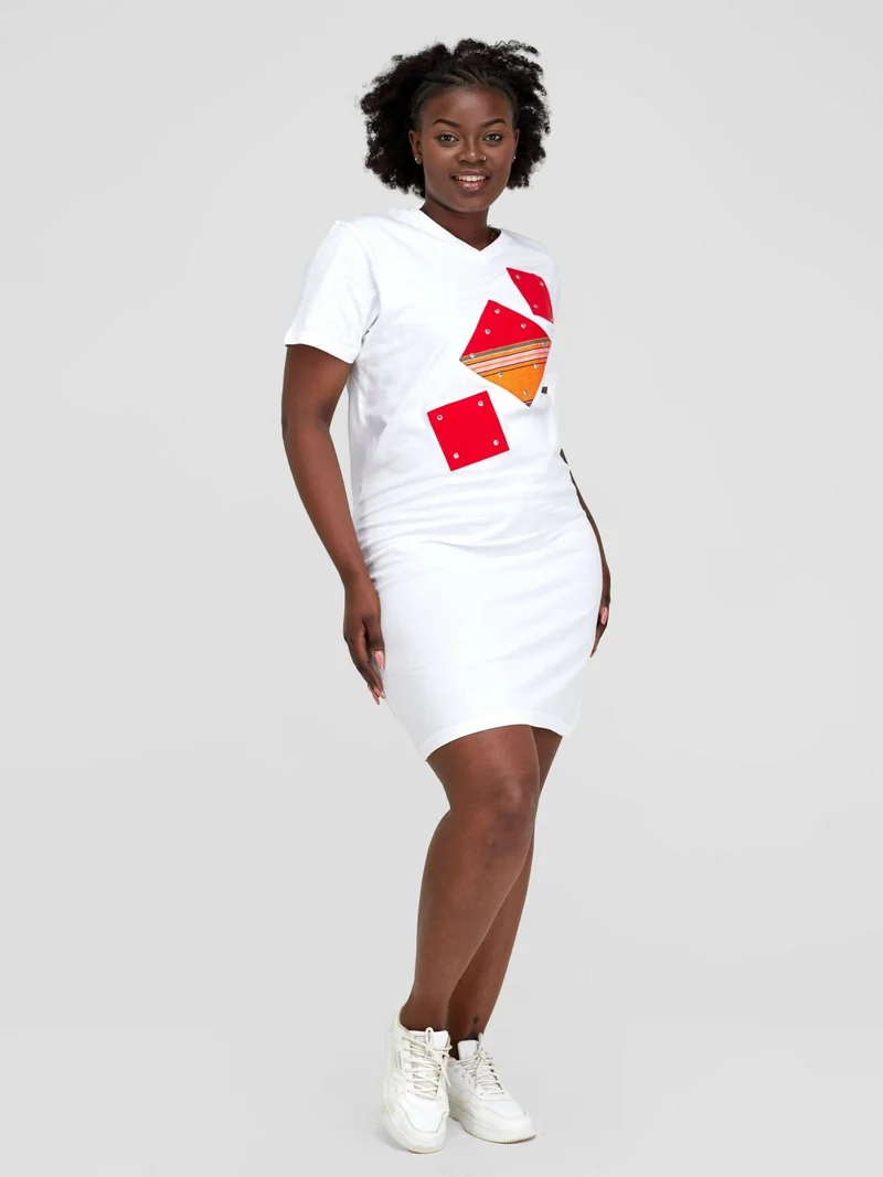 Vazi Afriq Cotton Jersey / Kikoy T-Shirt Dress - White