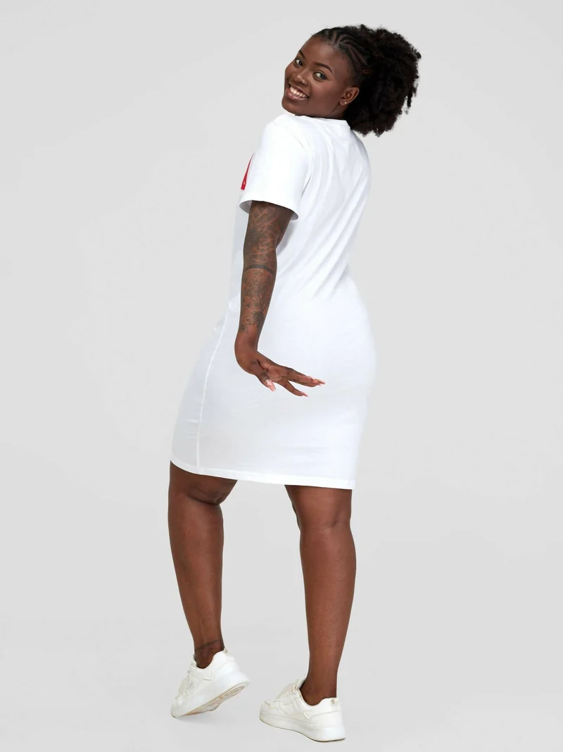 Vazi Afriq Cotton Jersey / Kikoy T-Shirt Dress - White