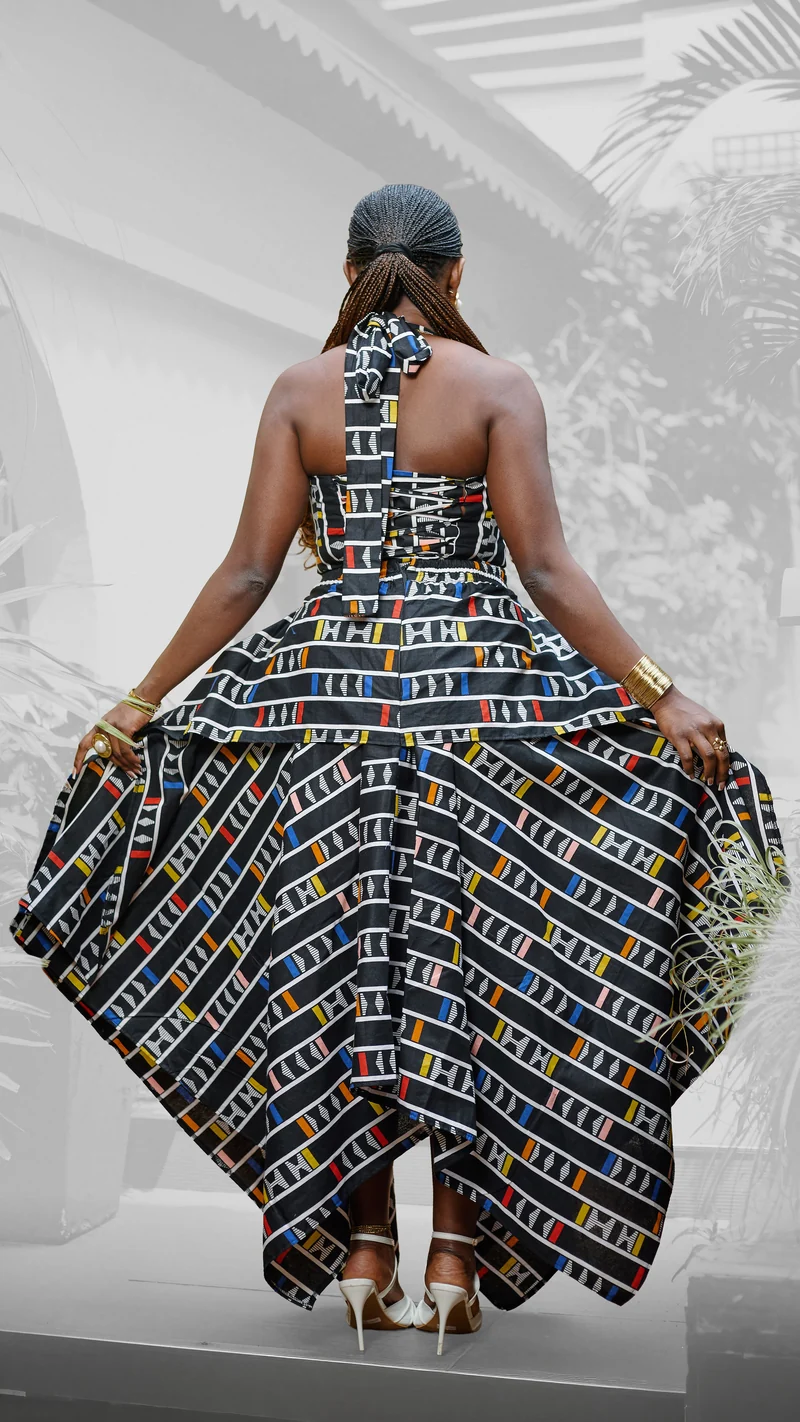 Plainchic Handkerchief Skirt Set - Black Geometric Pattern