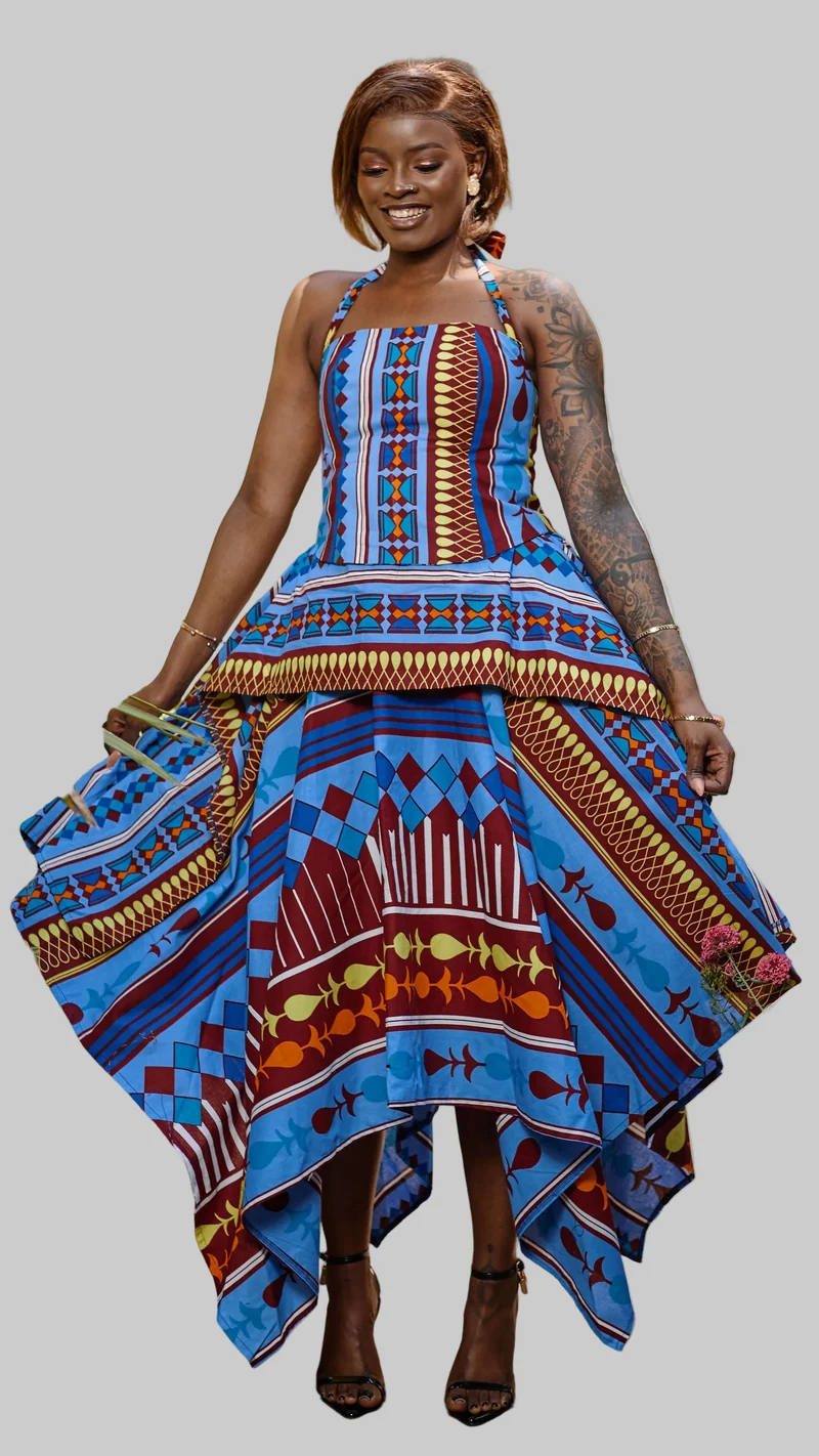 Plainchic Handkerchief Skirt Set - Multicolour Geometric Pattern