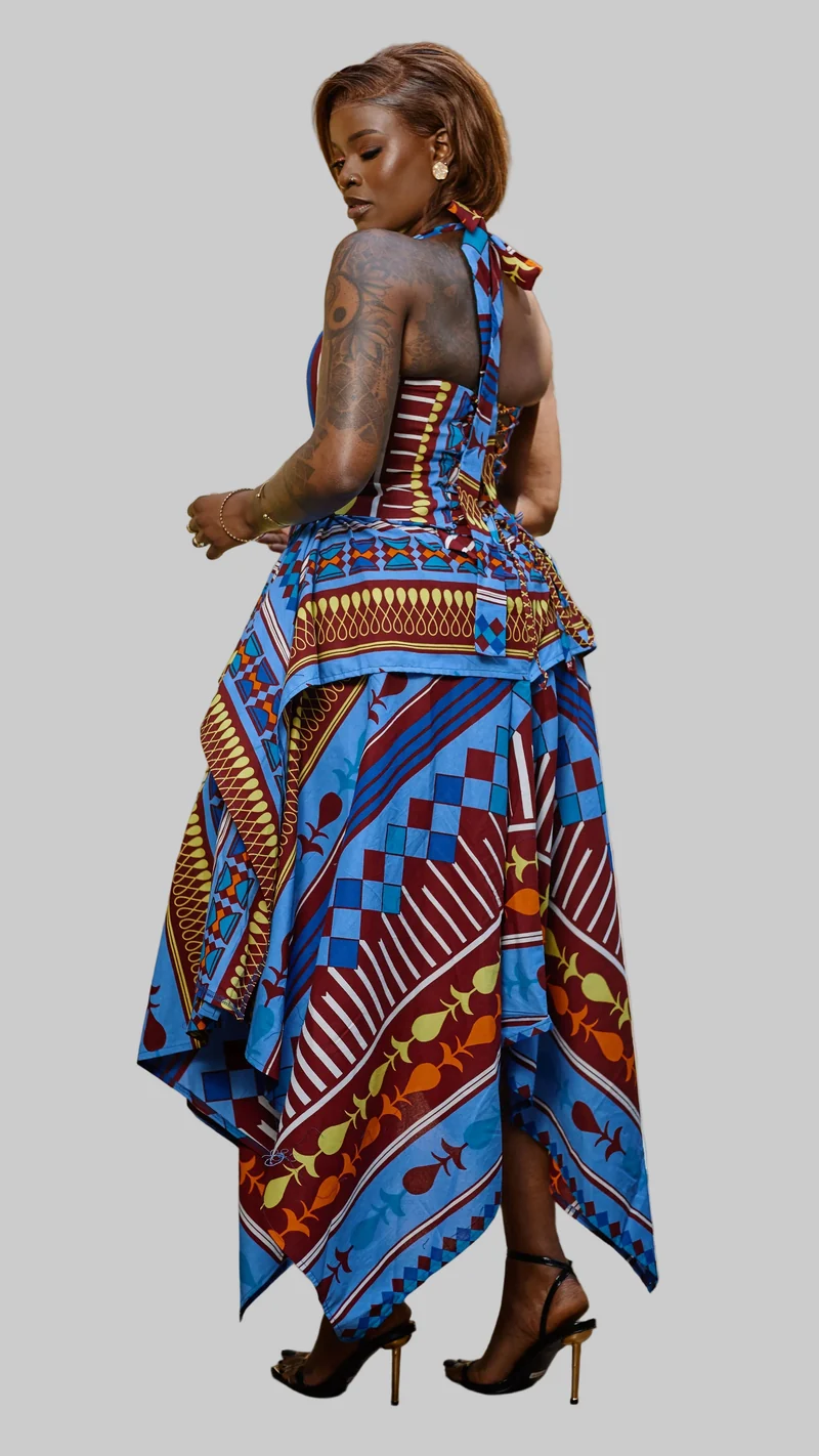 Plainchic Handkerchief Skirt Set - Multicolour Geometric Pattern