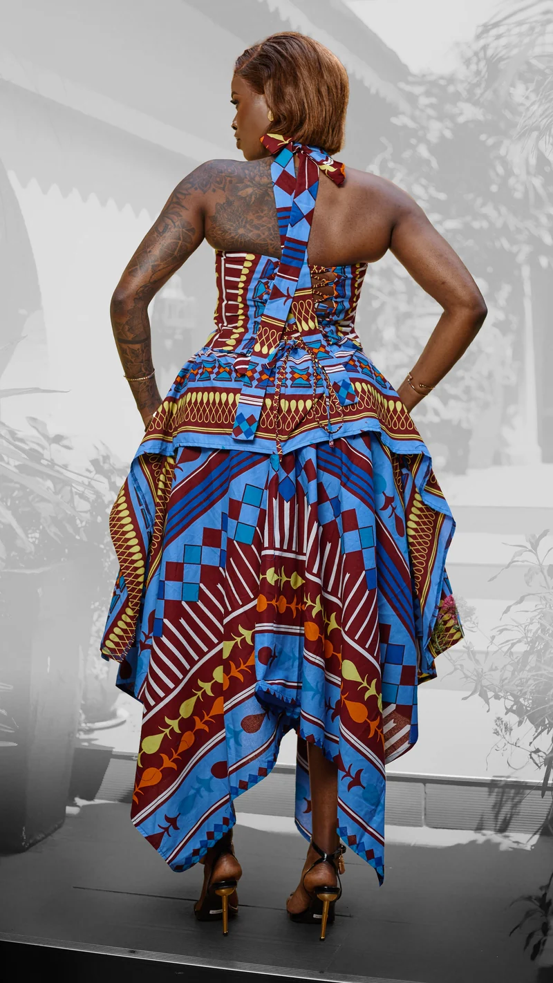 Plainchic Handkerchief Skirt Set - Multicolour Geometric Pattern