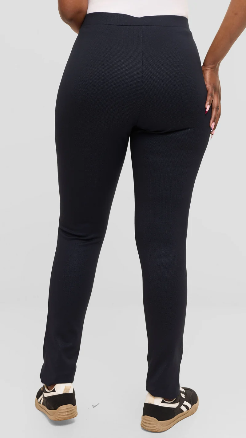 Vivo Dotted Panelled Leisure Pants in Ponte - Navy Dotted