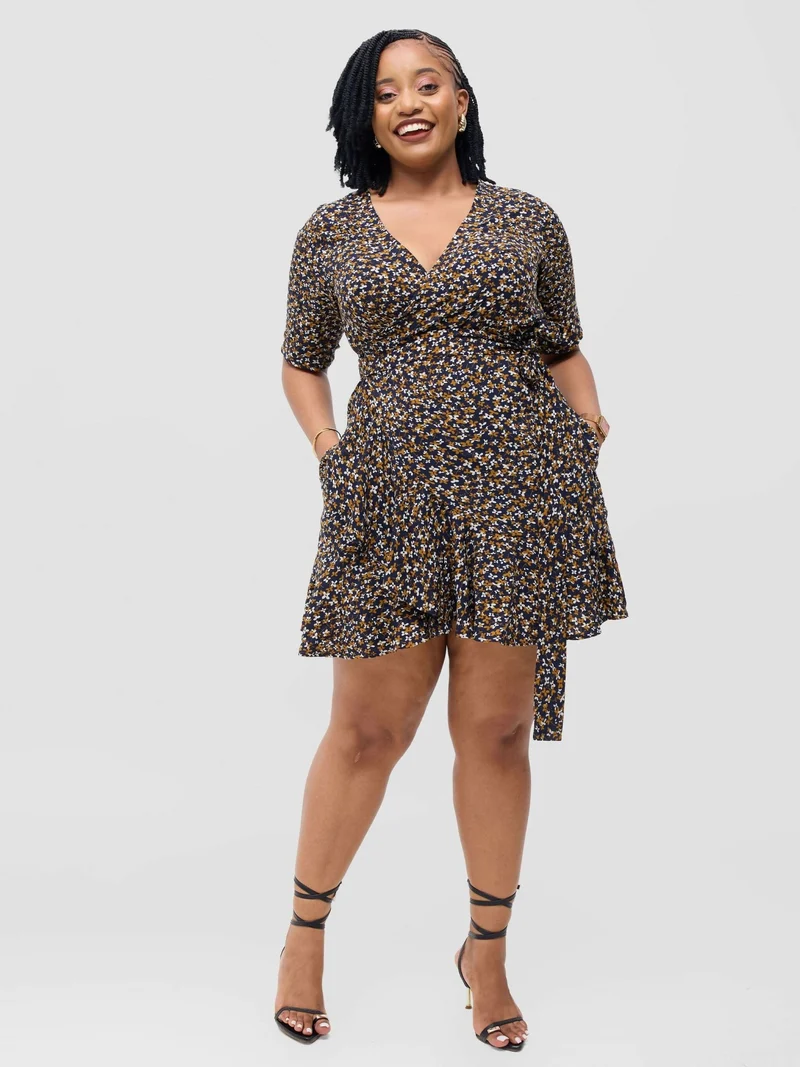 Lokali Etana Wrap Dress - Navy Blue Tan