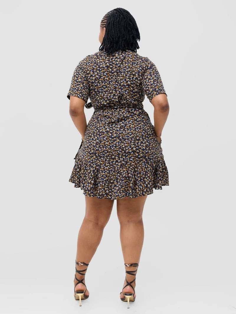 Lokali Etana Wrap Dress - Navy Blue Tan