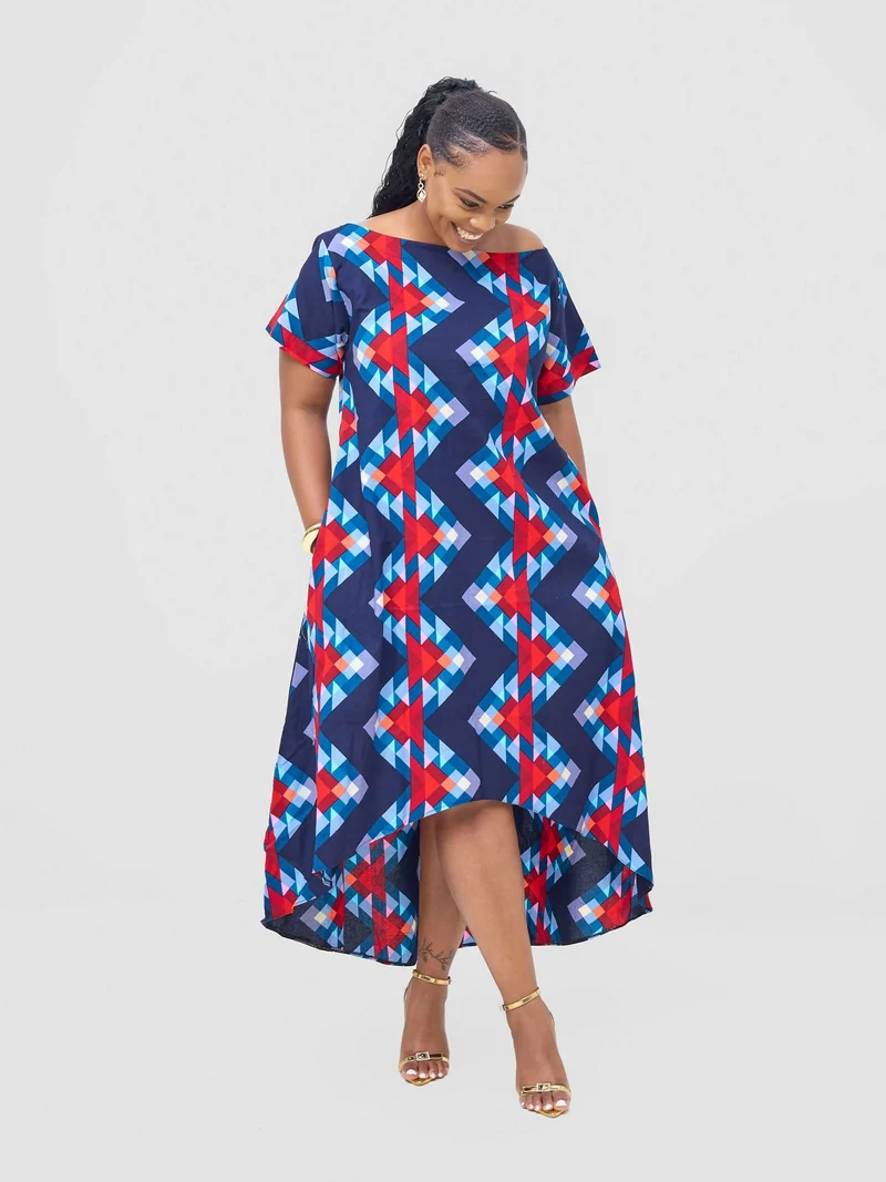 Prettygline Kali Geo High Low Dress - Blue