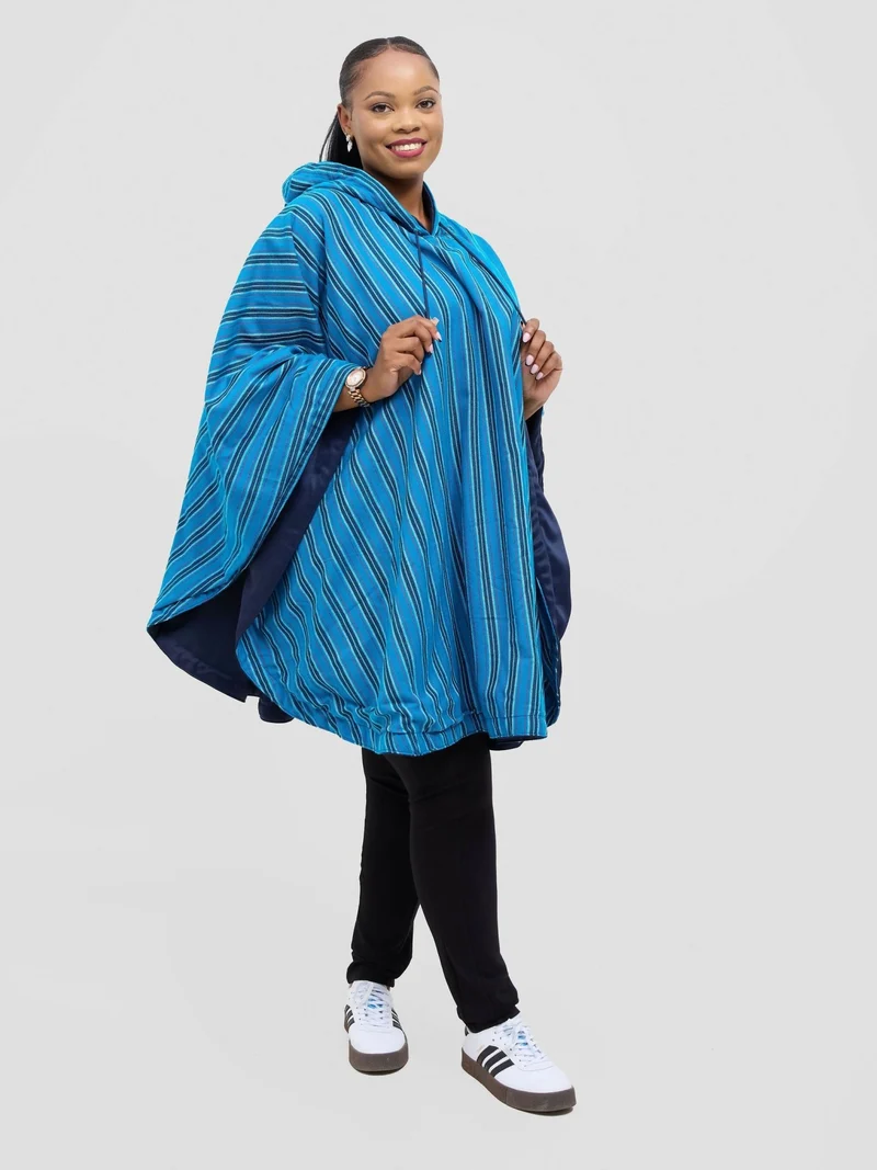 Rafiki Threads Tulia Hood Poncho - Stripped Blue