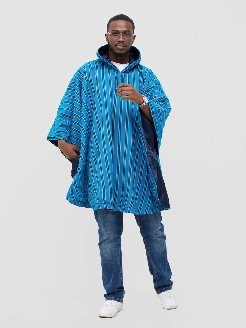 Rafiki Threads Tulia Hood Poncho - Stripped Blue