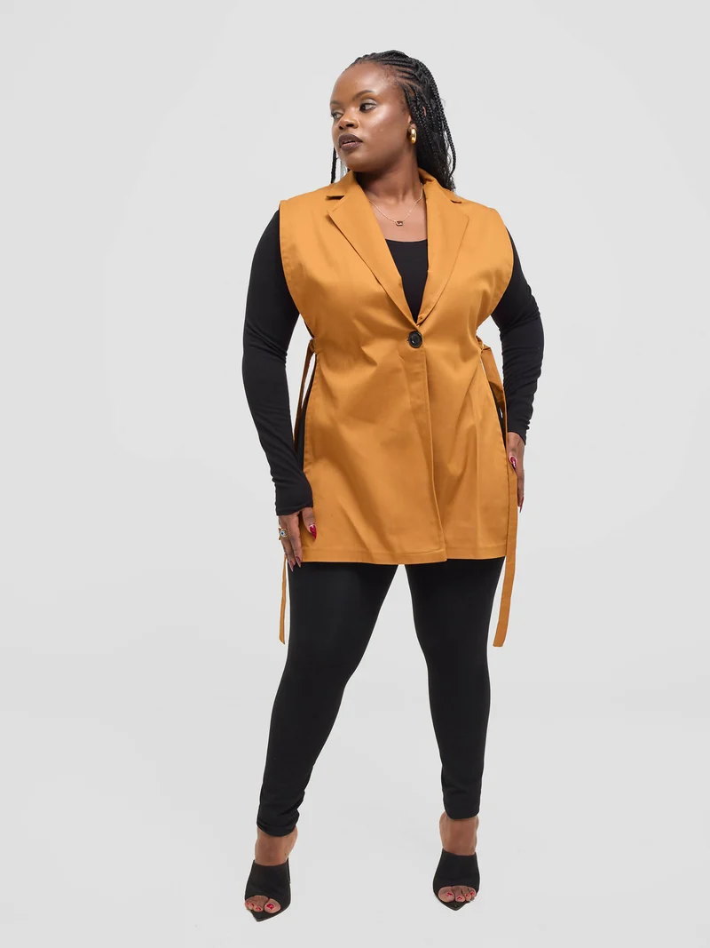 Pure Buxom Polka Bubble Knot Side Vest Blazer - Orange