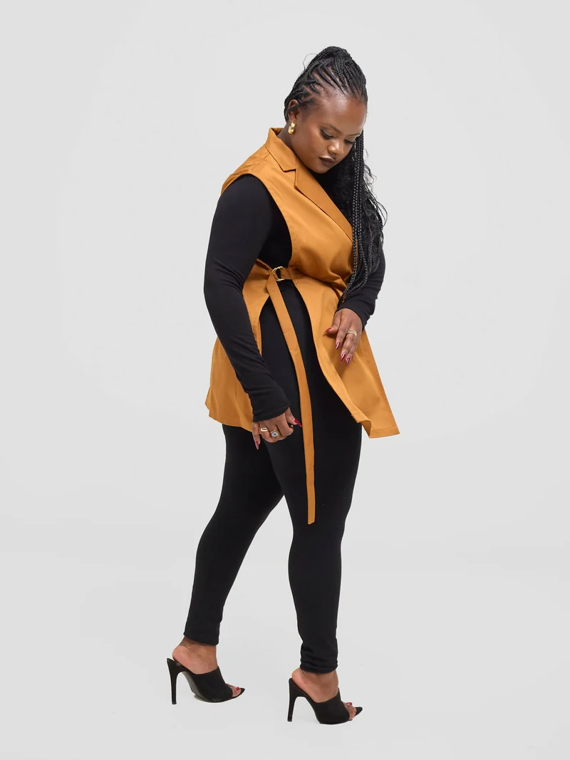Pure Buxom Polka Bubble Knot Side Vest Blazer - Orange