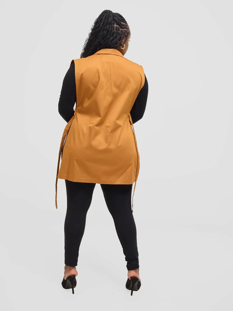 Pure Buxom Polka Bubble Knot Side Vest Blazer - Orange