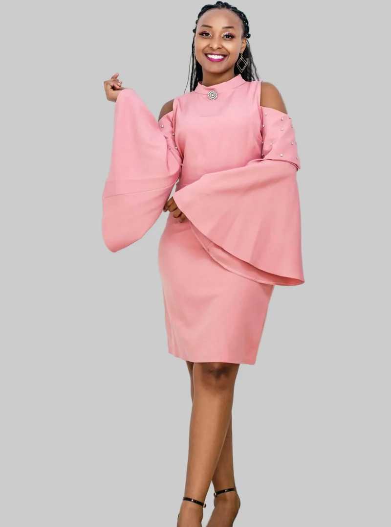 The Fashion Frenzy Flared Off - Shoulder - Pink