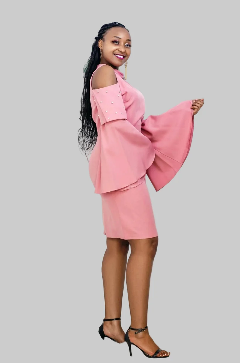 The Fashion Frenzy Flared Off - Shoulder - Pink