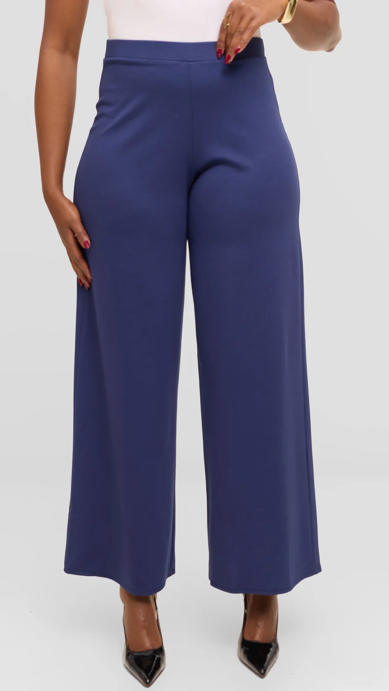 Vivo Wide Leg Pants in Ponte - Navy
