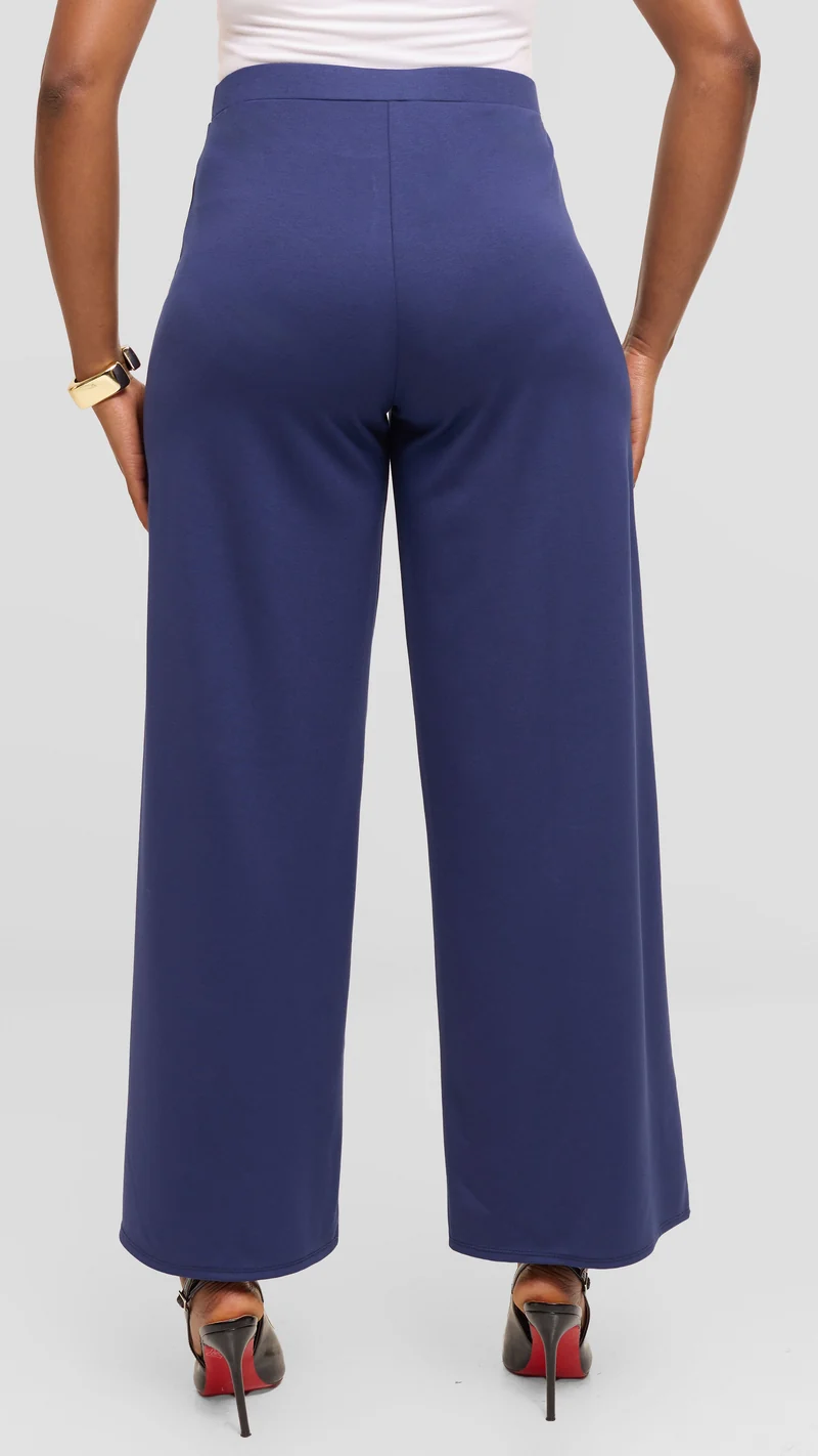 Vivo Wide Leg Pants in Ponte - Navy