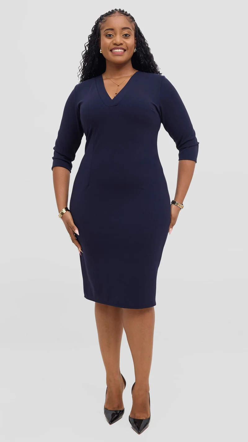 Vivo J.O V-Neck Sheath Dress - Navy Blue