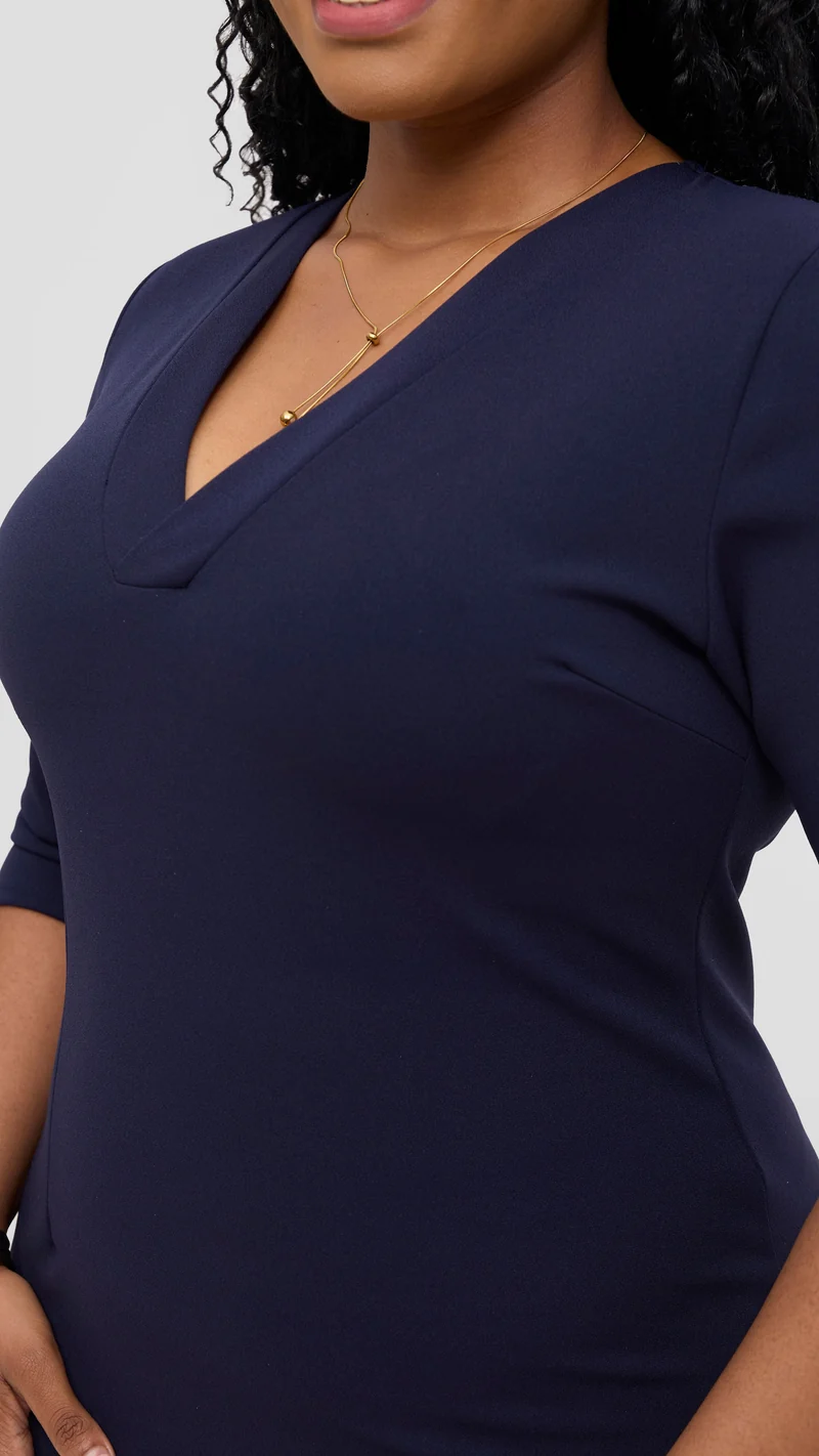 Vivo J.O V-Neck Sheath Dress - Navy Blue