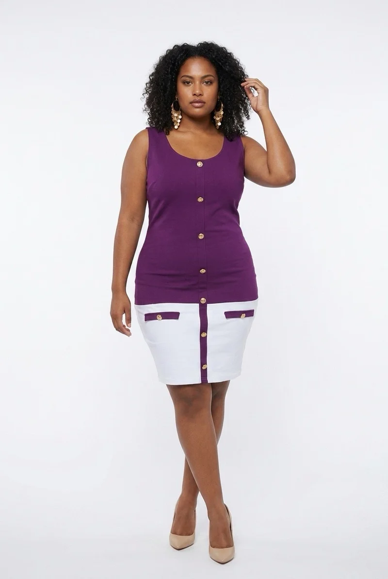 Stylish Sisters Two Piece Dress & Blazer Set - Purple / White