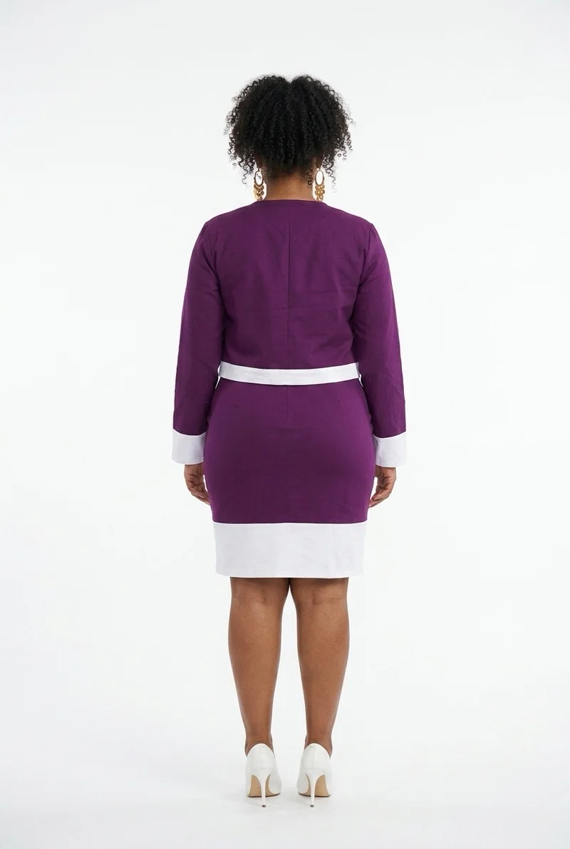 Stylish Sisters Two Piece Dress & Blazer Set - Purple / White