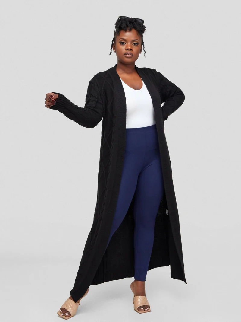The Fashion Frenzy Puff Sleeved Waterfall Cardigan - Black
