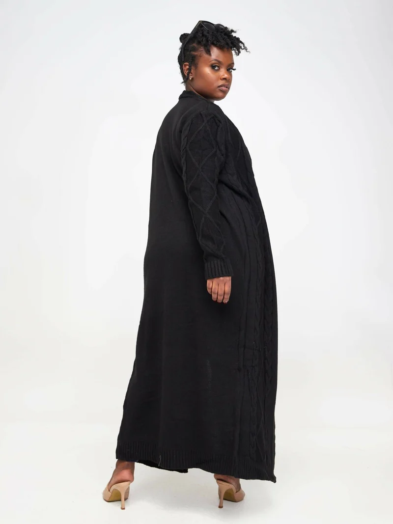 The Fashion Frenzy Puff Sleeved Waterfall Cardigan - Black