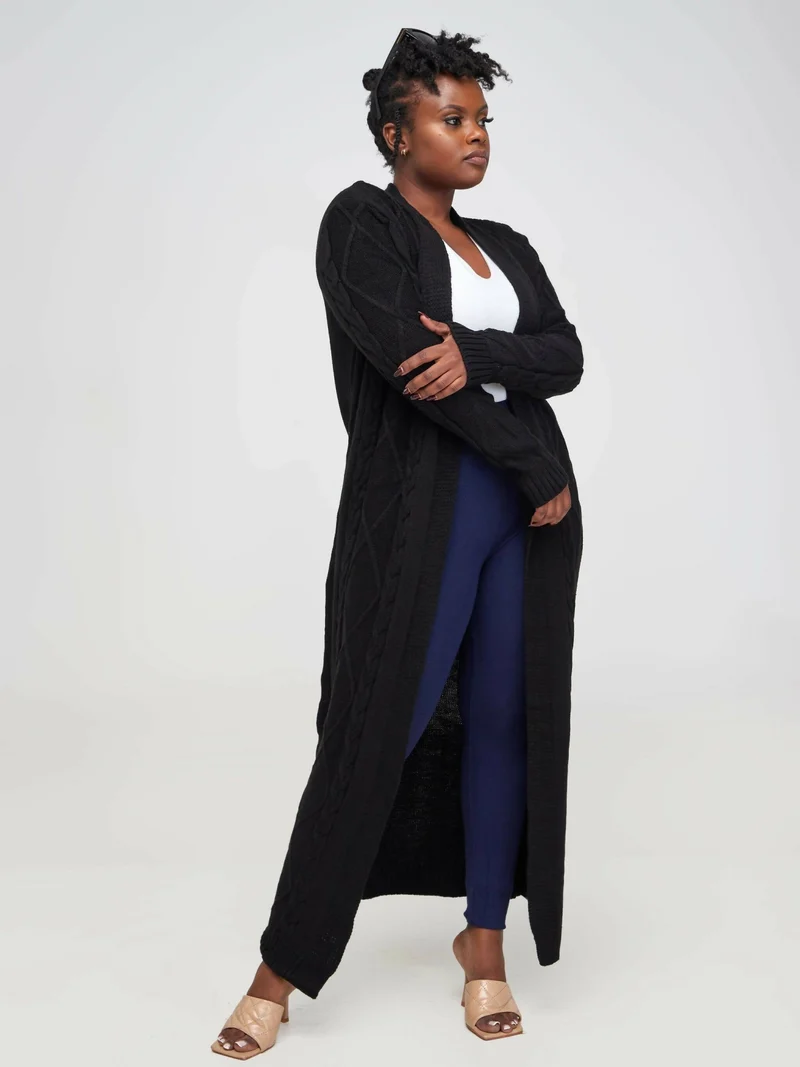 The Fashion Frenzy Puff Sleeved Waterfall Cardigan - Black