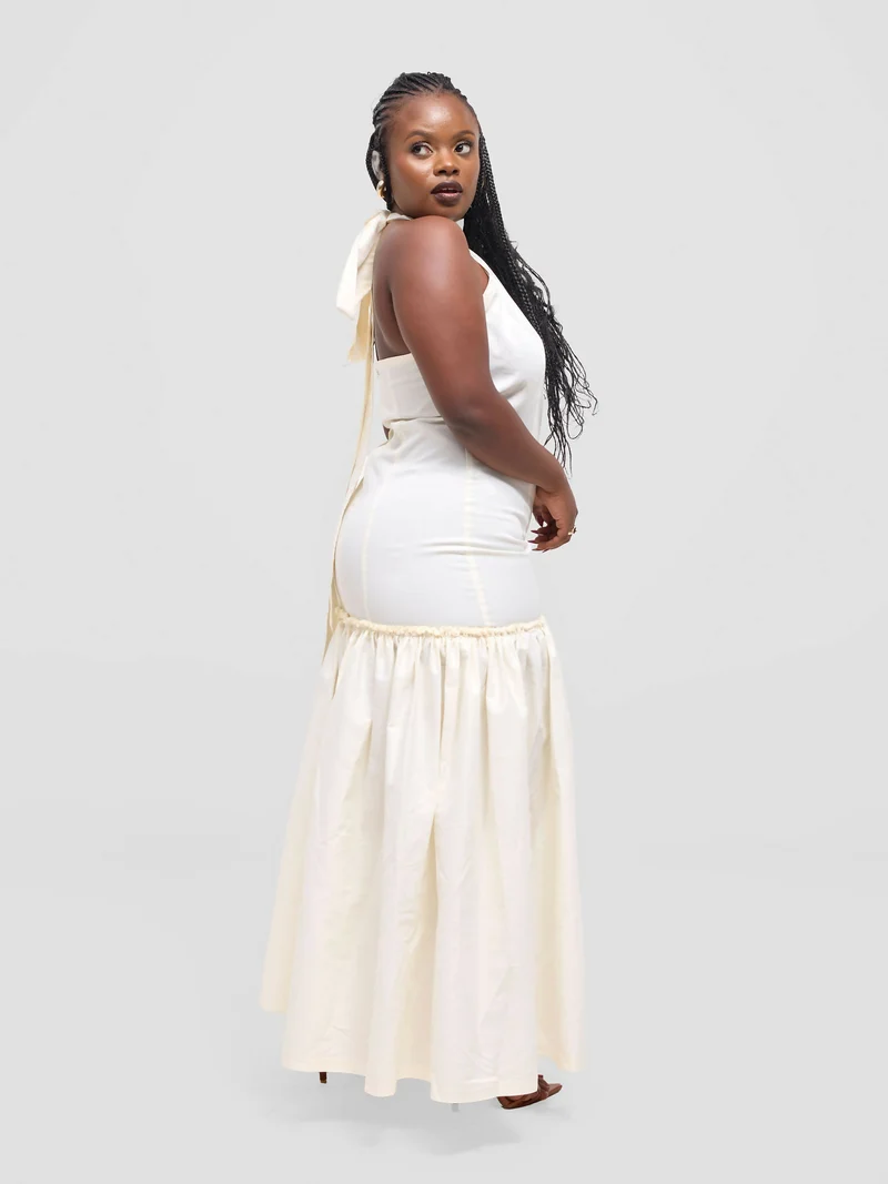 Pure Buxom Drop Waist Halter Dress Long - Cream