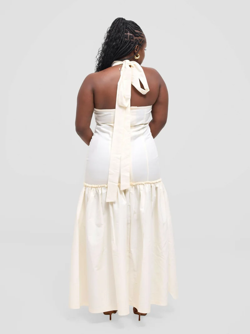 Pure Buxom Drop Waist Halter Dress Long - Cream