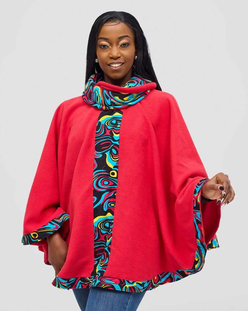 Rafiki Threads Turtle Neck Poncho - Red