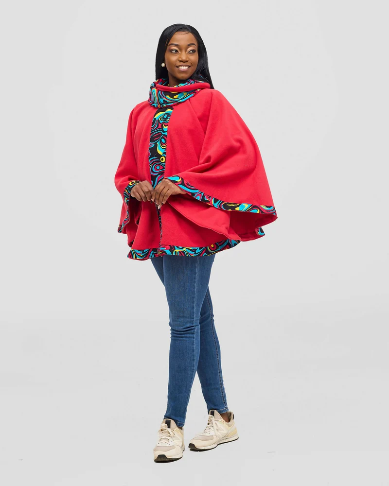 Rafiki Threads Turtle Neck Poncho - Red