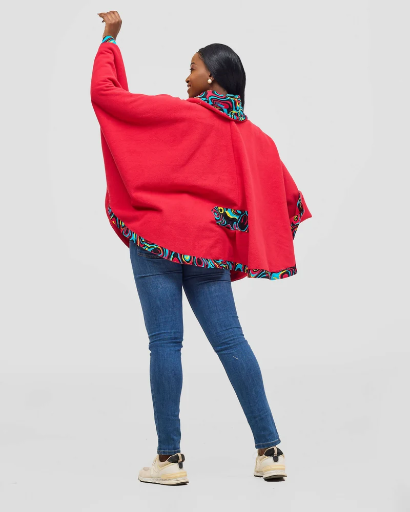 Rafiki Threads Turtle Neck Poncho - Red
